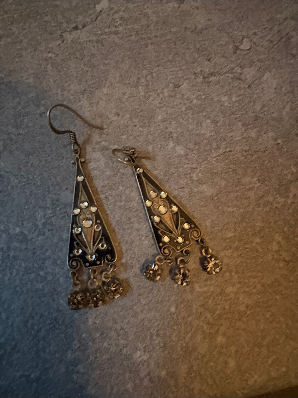 Delicate Filigree Dangle Earrings in Antique brass